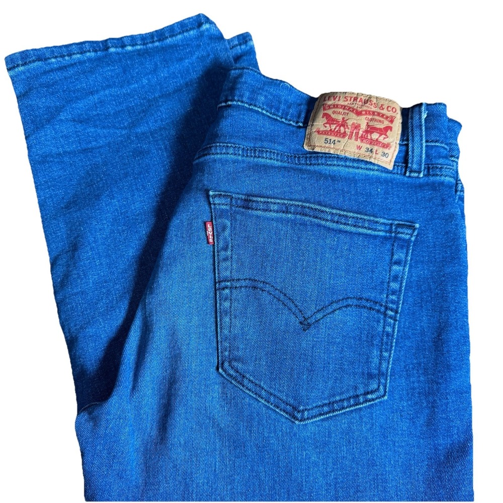 Levi's Denim Jeans Men's 514 Slim Straight Zip Fly Dark Stitching Measures 34x29